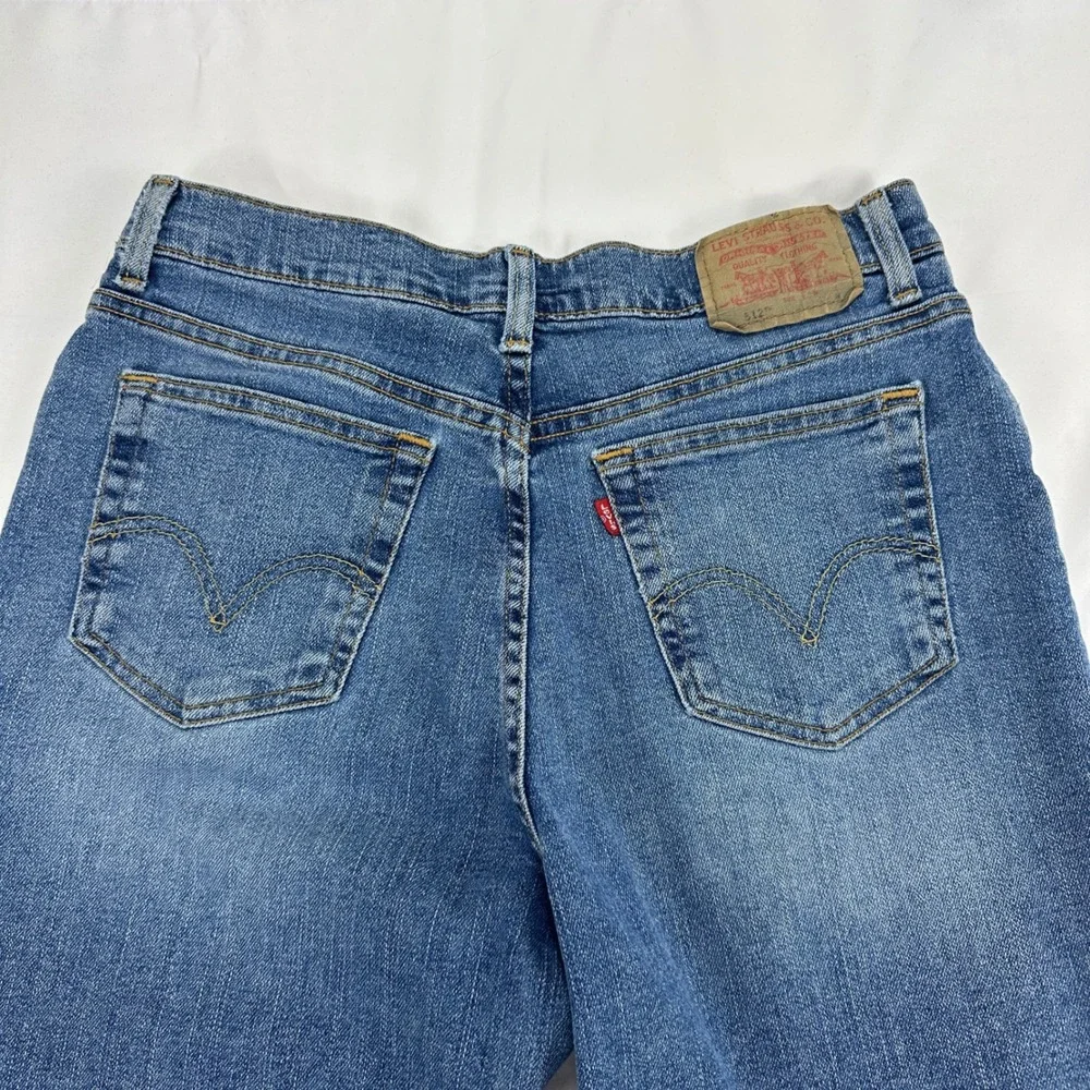 Levis 512 Slim Stretch Blue Jeans Fringe Hem High Rise Women's Size 12‎